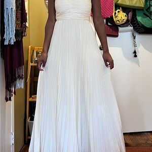 Anthropologie White Pleated Halter Gown
